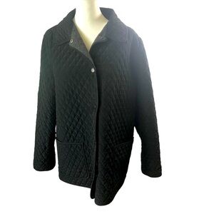 Hilary Radley Quilted Jacket Women L Petite Black  Full Snap Front  Long Sleeves